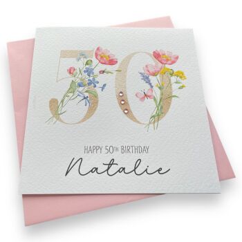 Gold Floral Age Number Birthday Card- ANY AGE NUMBER