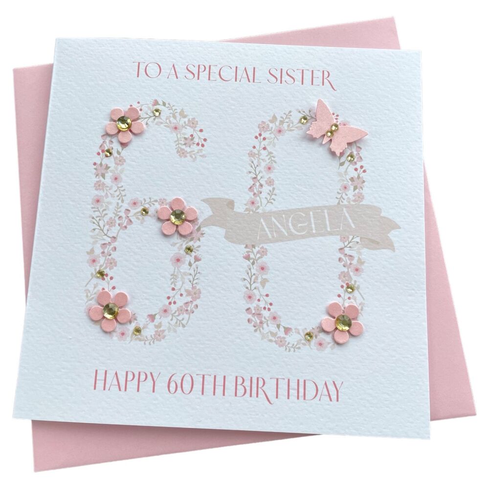 floral pink age birthday card- ANY AGE NUMBER