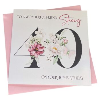 Floral  blue age birthday card- ANY AGE NUMBER