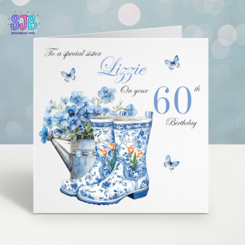 Blue Gardening Birthday Card