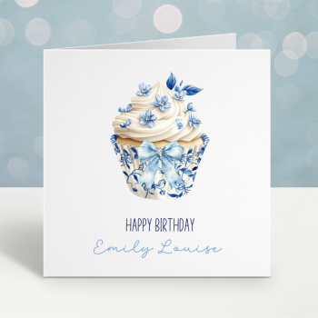 Blue Cupcake Birthday Card