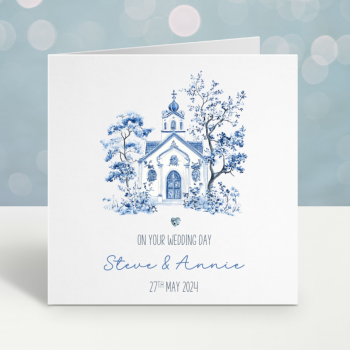 Blue Church Wedding Card