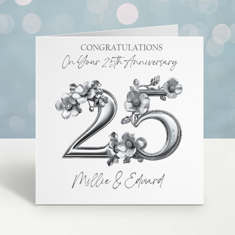 Silver Anniversary Floral Heart