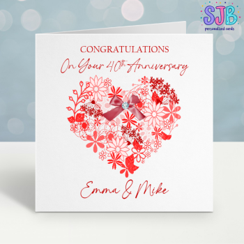 Ruby 40th Floral Heart Wedding Anniversary Card