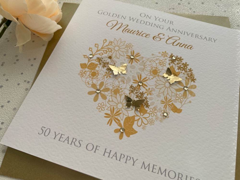 Gold Anniversary Floral Heart