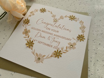 Golden 50th Heart Wedding Anniversary Card