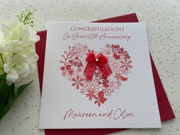 Ruby 40th Floral Heart Wedding Anniversary Card