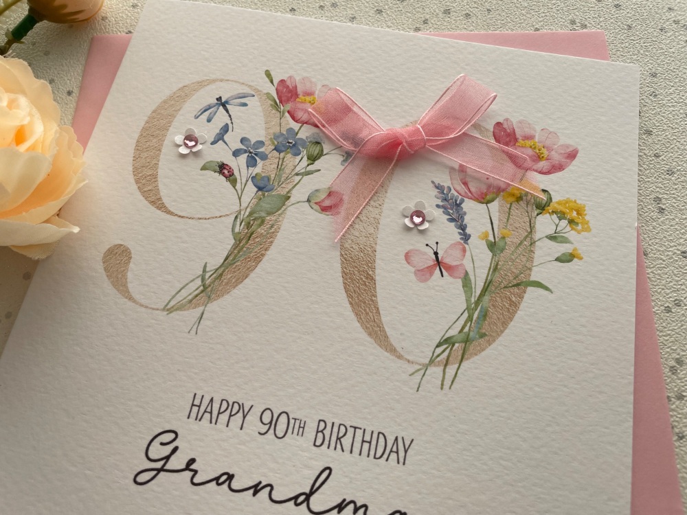 Gold Floral Age Number Birthday Card- ANY AGE NUMBER