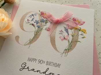 90th Floral Age Number Birthday Card