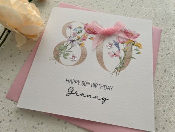 80th Floral Age Number Birthday Card