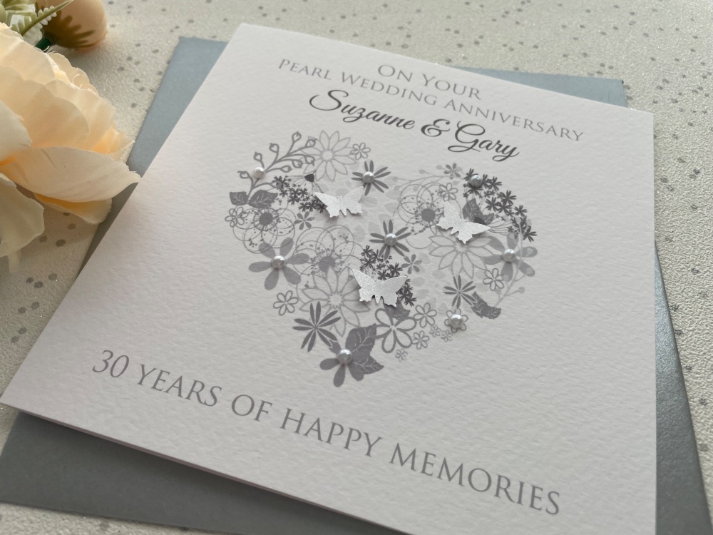 Pearl Anniversary Floral Heart