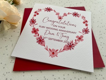 Ruby 40th Floral Heart Wedding Anniversary Card