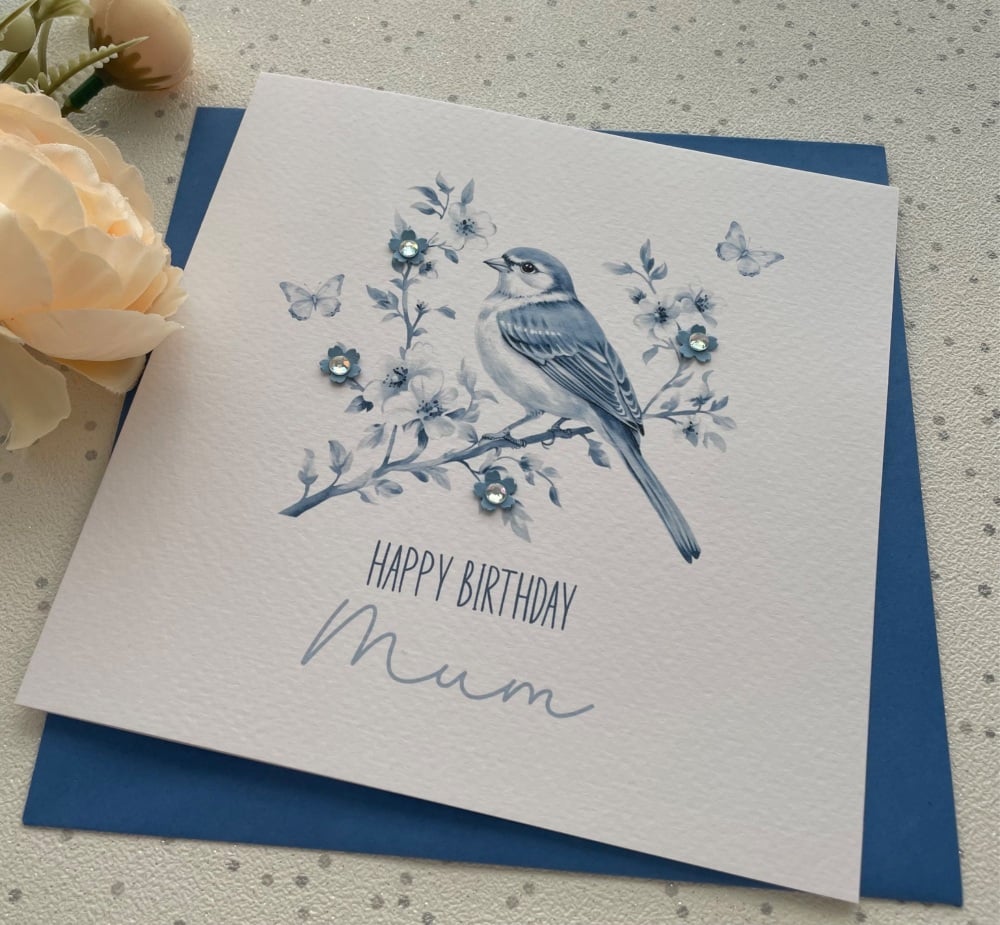 Vintage Blue Bird Birthday Card