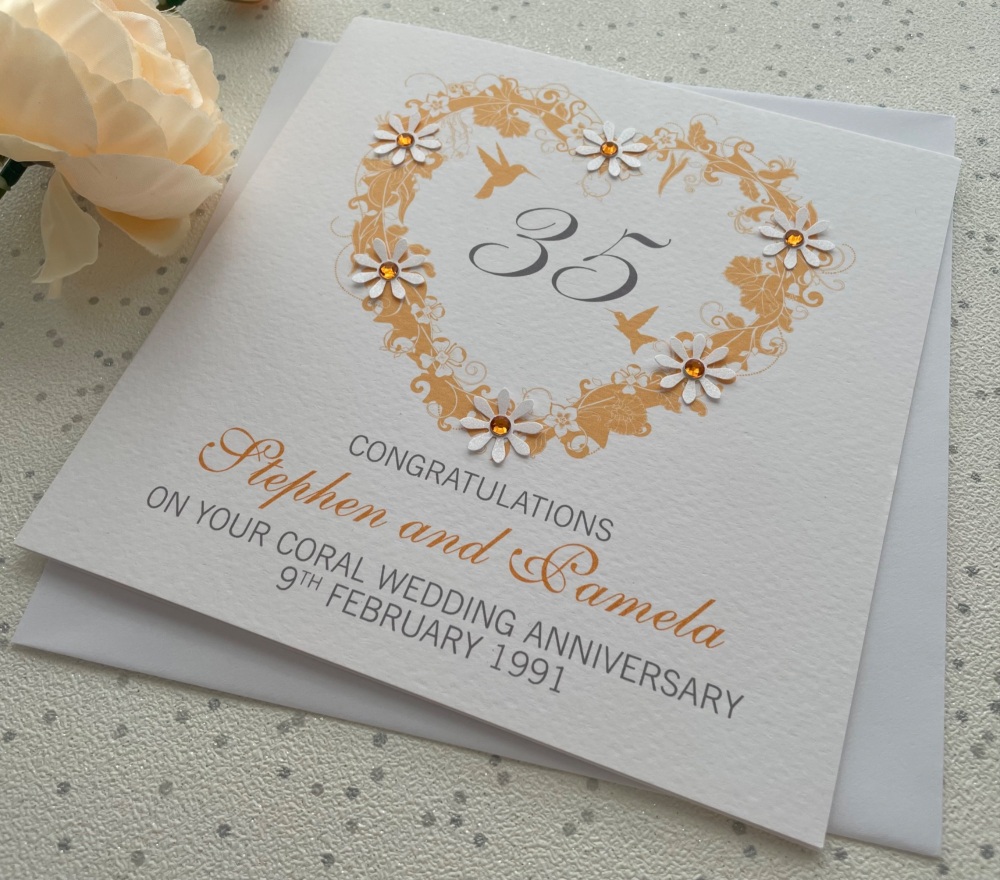 Coral Anniversary Floral Heart