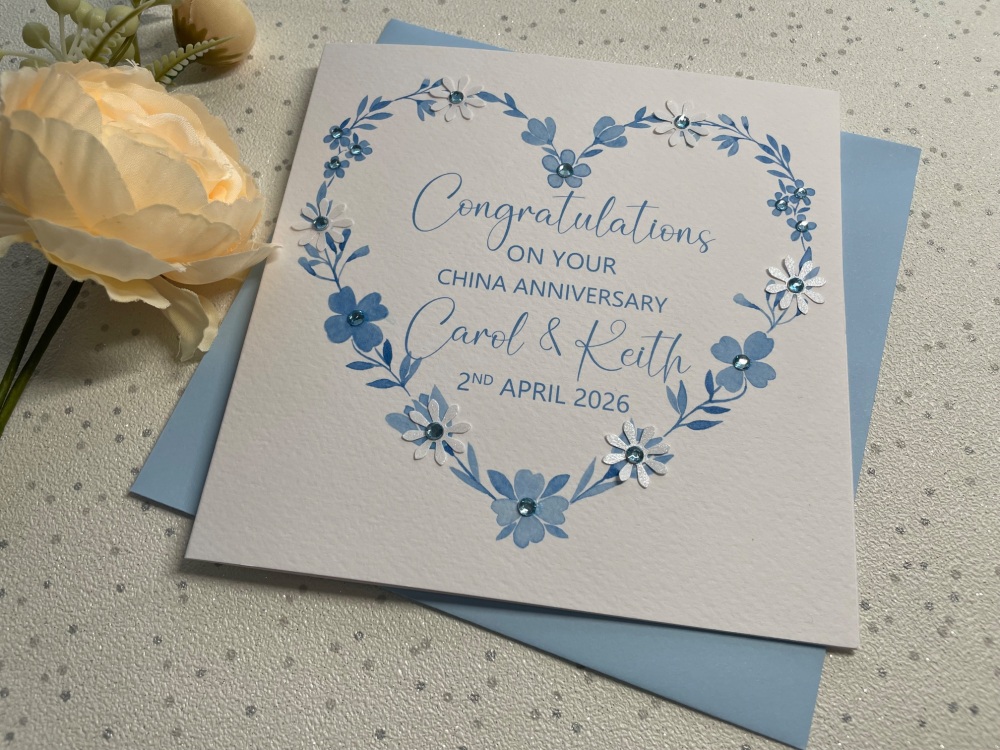 China 20th Floral Heart Wedding Anniversary Card