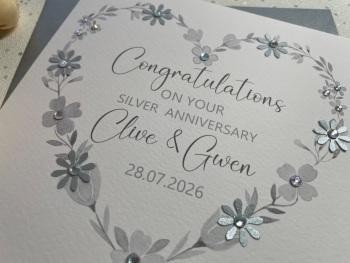 Silver 25th Heart Wedding Anniversary Card