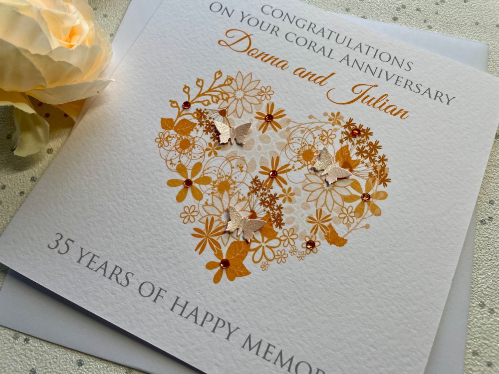 Coral Anniversary Floral Heart