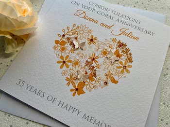 Coral Anniversary Floral Heart