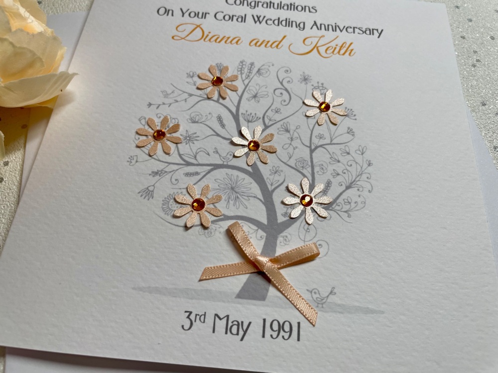 Coral Anniversary Floral Heart
