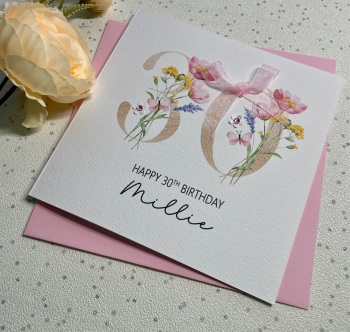30th Floral Age Number Birthday Card