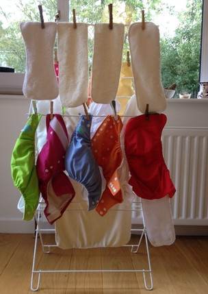 drying cloth nappies on airer 