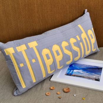 Teesside Collection: T-T-Teessider Cushion - Yellow on Grey