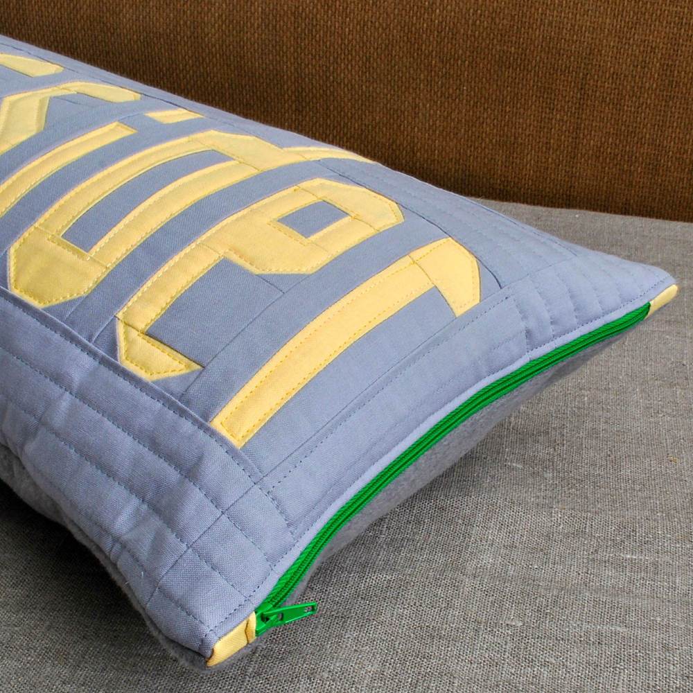 Teesside Collection: T-T-Teessider Cushion - Yellow on Grey