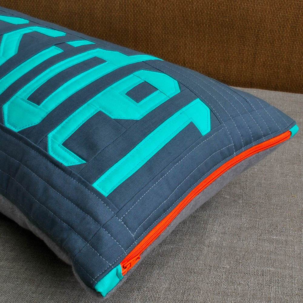 Teesside Collection: T-T-Teessider Cushion - Blue on Grey