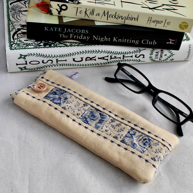 Patchwork Glasses Case in Cream & Blue