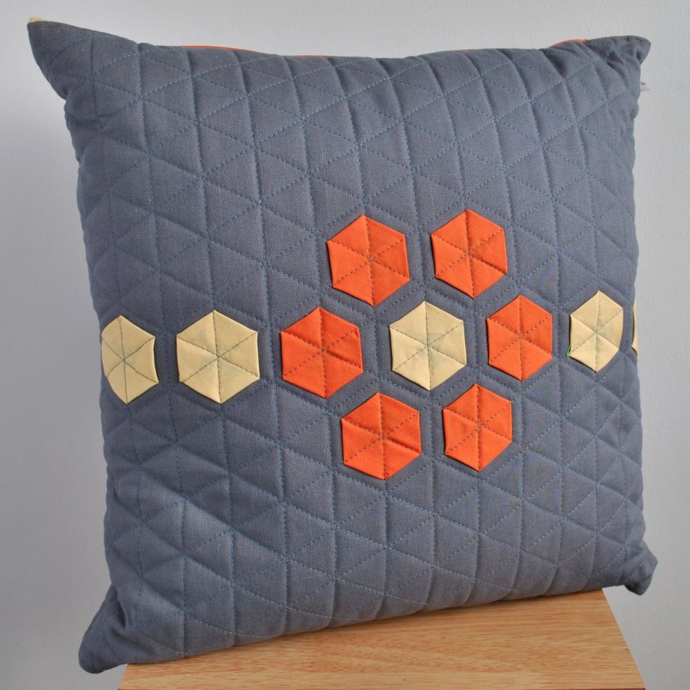 Hexagon Cushion in Grey & Yellow