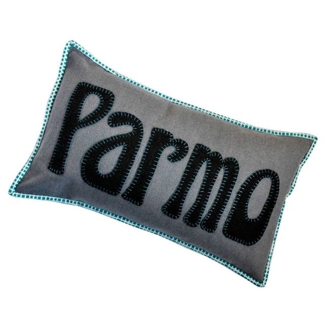 Teesside Collection: Parmo Cushion in Grey, Turquoise & White