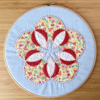 Blooming Flower 12" Hoop Art Kit in Red & Yellow - Curved English Paper-piecing Kit