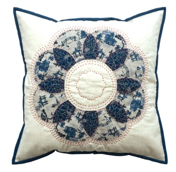 Curved EPP Flower Cushion Kit in Japanese Blue - English Paper-piecing Cushion Kit
