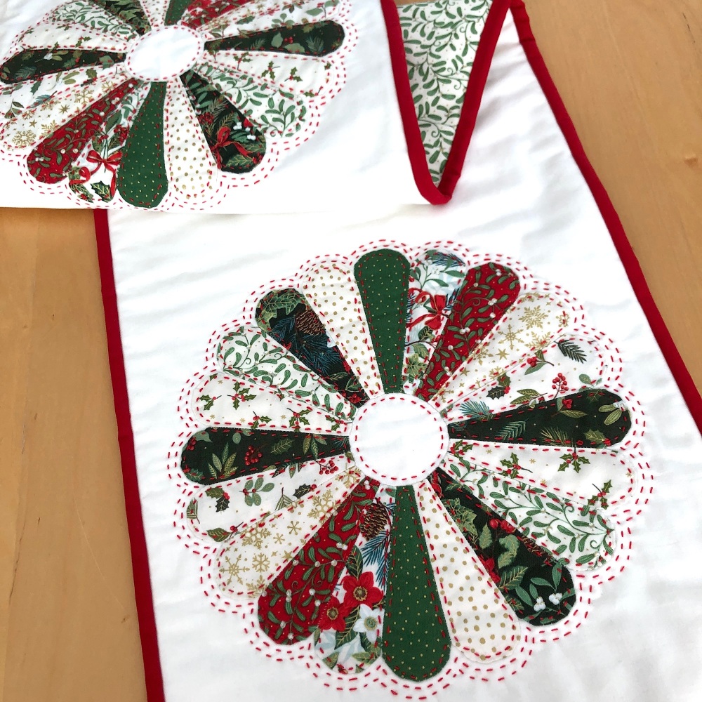 Long Dresden Plate Table Runner Kit in Christmas Prints