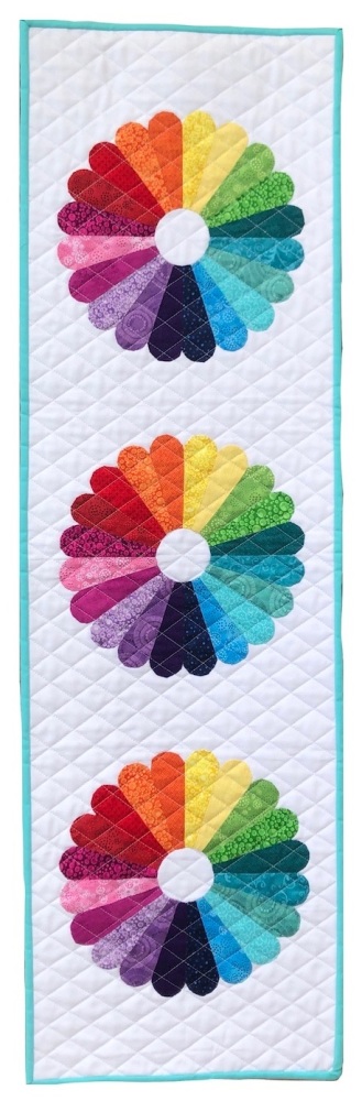 Long Dresden Plate Table Runner Kit in Rainbow Prints - Curved English paper-piecing (EPP) kit