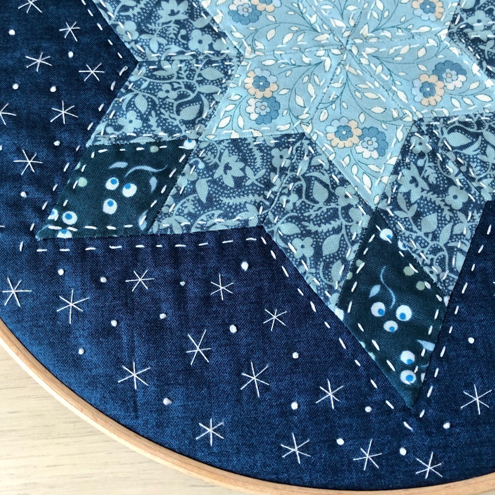 Diamond Star Hoop Art Kit in Liberty Blues - English Paper-piecing (EPP) Kit - 12"