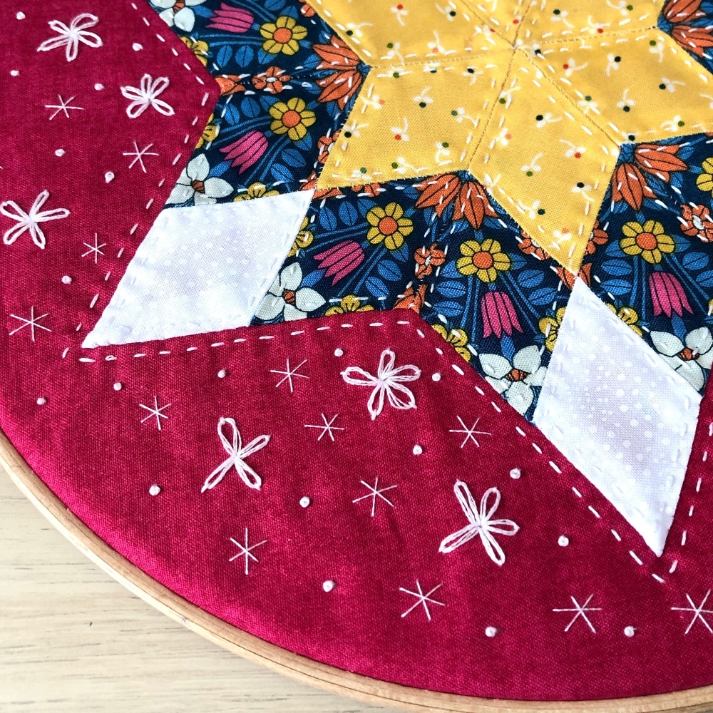 Diamond Star Hoop Art Kit in Yellow & Pink - English Paper-piecing (EPP) Kit - 12"