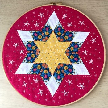 Diamond Star Hoop Art Kit in Yellow & Pink - English Paper-piecing Kit - 12"