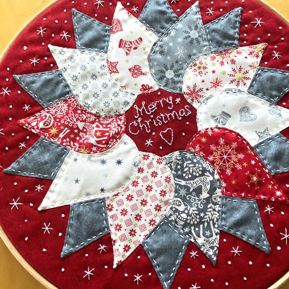 Christmas Wreath Hoop Art Kit in Scandi - Curved English Paper-piecing Kit - 12"