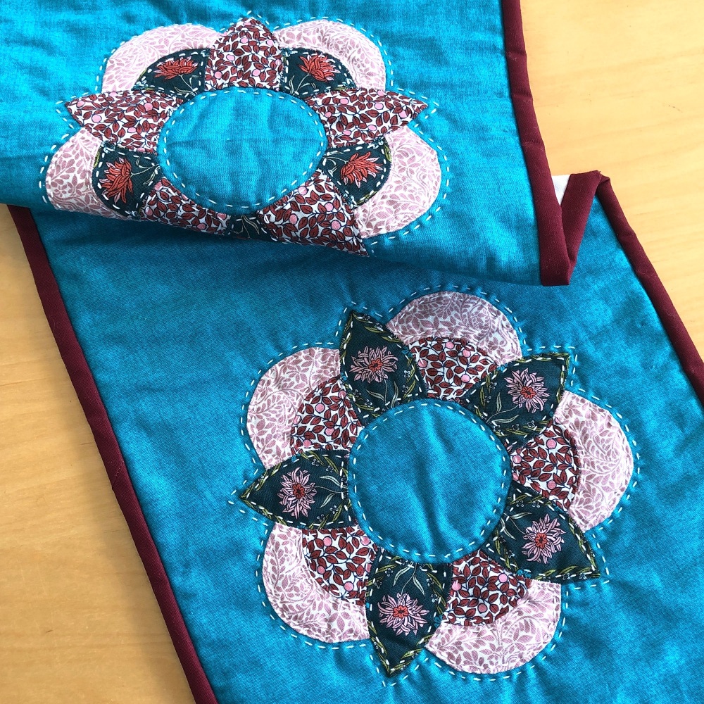 <!-- 001 -->Trio of Posies Wall Hanging in Liberty Turquoise