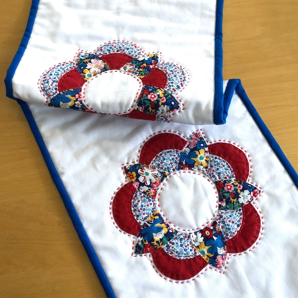 <!-- 001 -->Trio of Posies Wall Hanging in Liberty Red & Blue