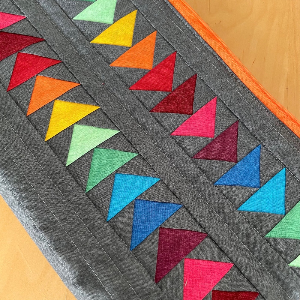 Flying Geese Craft Pouch Kit in Rainbow - Machine sewing project using FPP