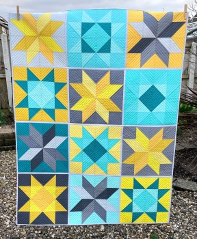 Jewel Stars Quilt in Spectrum Solids Yellow, Grey and Turquoise
