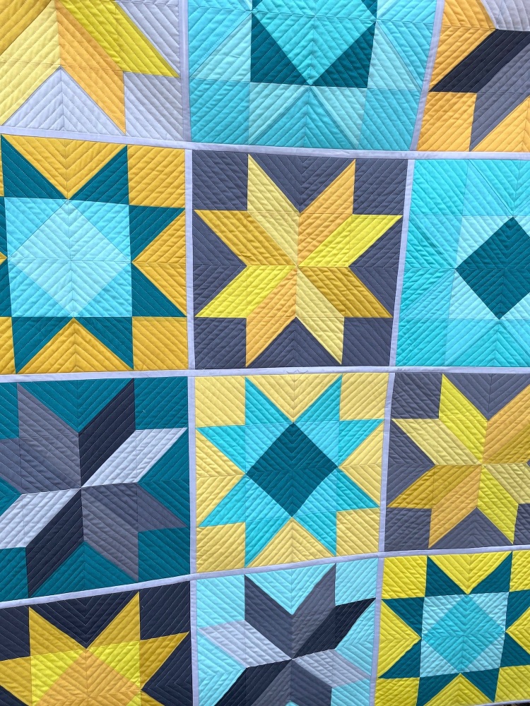 Jewel Stars Quilt Kit in Spectrum Solids Yellow, Grey and Turquoise