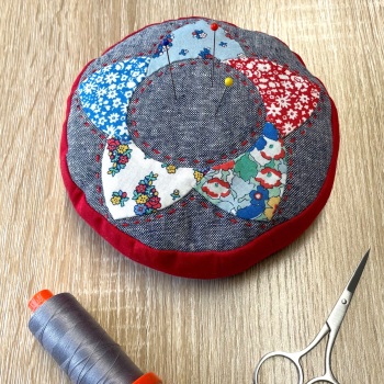 EPP Flower Pincushion Kit in Liberty Red & Blue - Patchwork Pincushion Kit