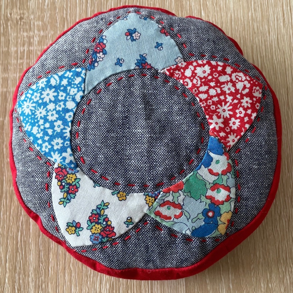 EPP Flower Pincushion Kit in Liberty Red & Blue - Patchwork Pincushion Kit