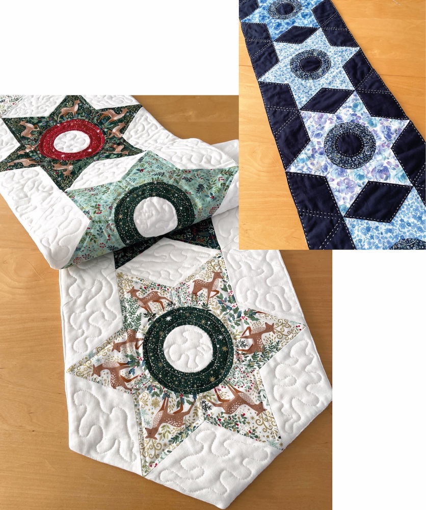 <!-- 001 -->Diamond Rings Table Runner Pattern (with option to add set of p