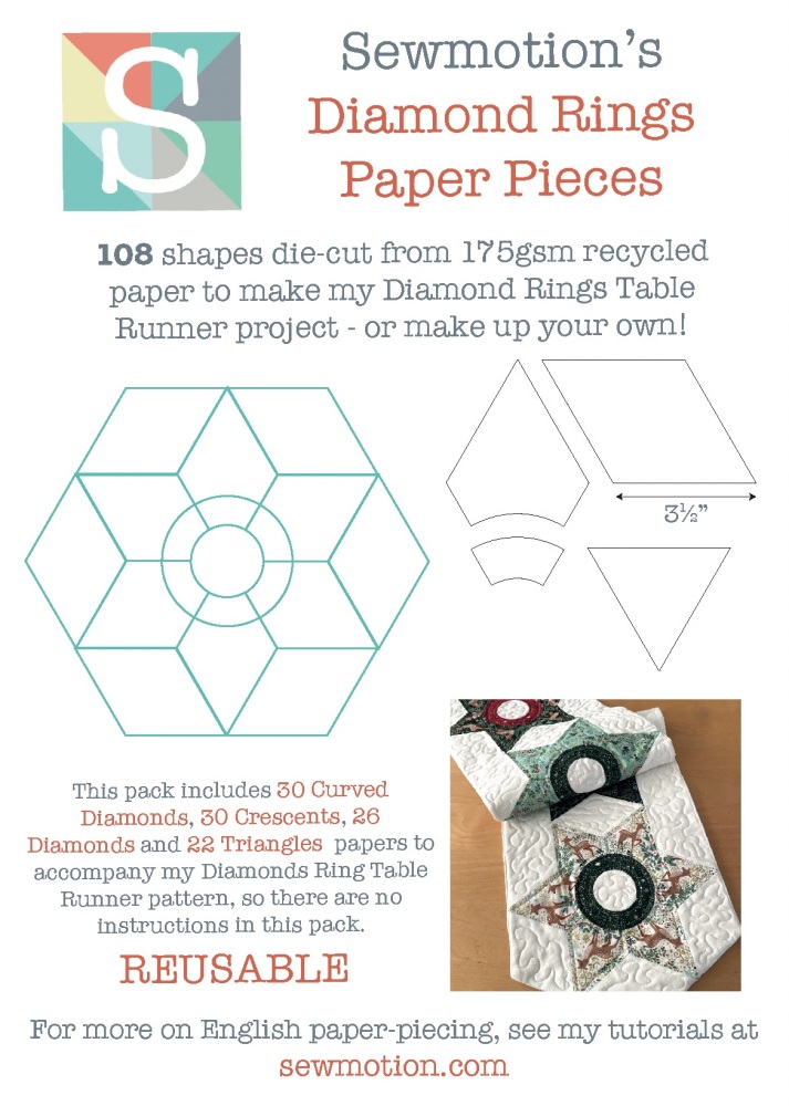 Diamond Rings Table Runner (108pcs) - Pre-cut Papers set for my EPP Table Runner pattern