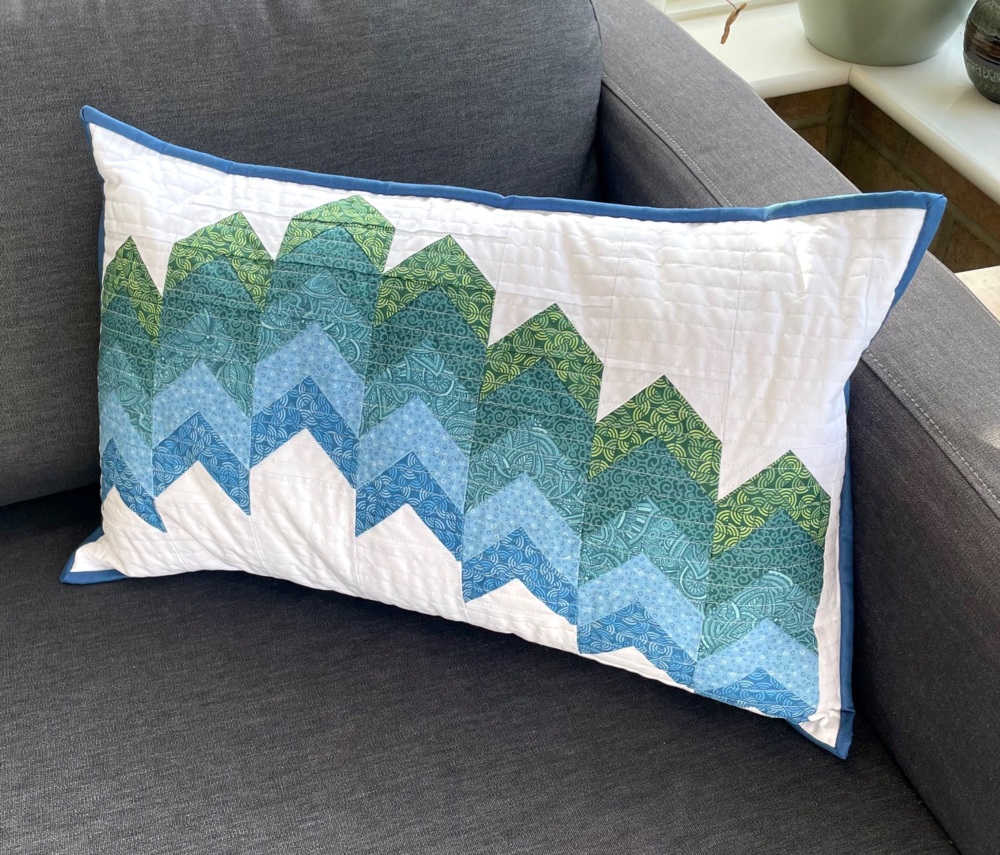 Falling Peaks Cushion Kit in Blues & Green - Machine sewing using FPP