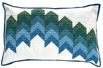 Falling Peaks Cushion in Blues & Green - Machine sewing using foundation paper-piecing (FPP)